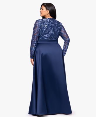 Plus Size Sequin Mesh Detail Long Sleeves Dress