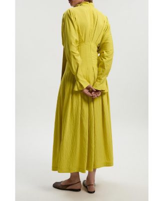 Women's Pleated Neck Tie Detail Woven Maxi Dress