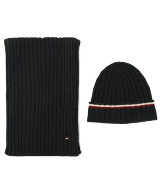 Tommy Hilfiger - Men's 2-Piece Wide Rib Global Stripe Cuff Beanie and Scarf Set