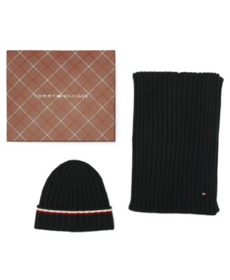 Men's 2-Piece Wide Rib Global Stripe Cuff Beanie and Scarf Set