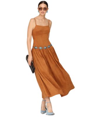Avec Les Filles - Women's Drop Waist Sweetheart Neck Maxi Dress