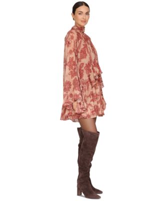 Women's Mock Neck Tiered Ruffle Mini Dress