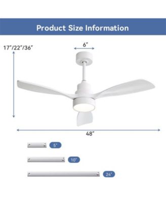 48-inch Modern White Downrod Indoor Walnut Wood 3-Blade LED Ceiling Fan Light with Remote Control Support Six Speed Ajustable