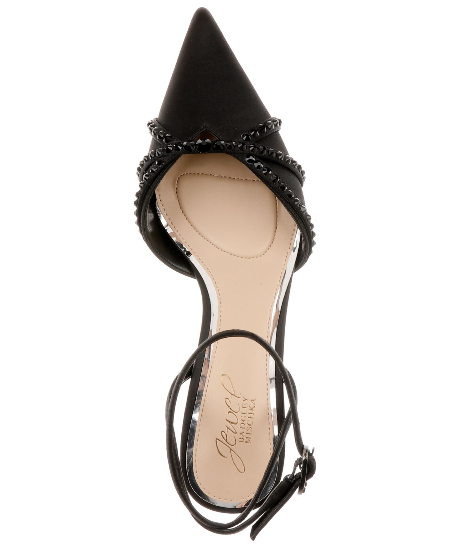 Женские туфли Jewel Badgley Mischka Indra Pointed Toe Pumps, цвет: Чёрный атласный — фото 4