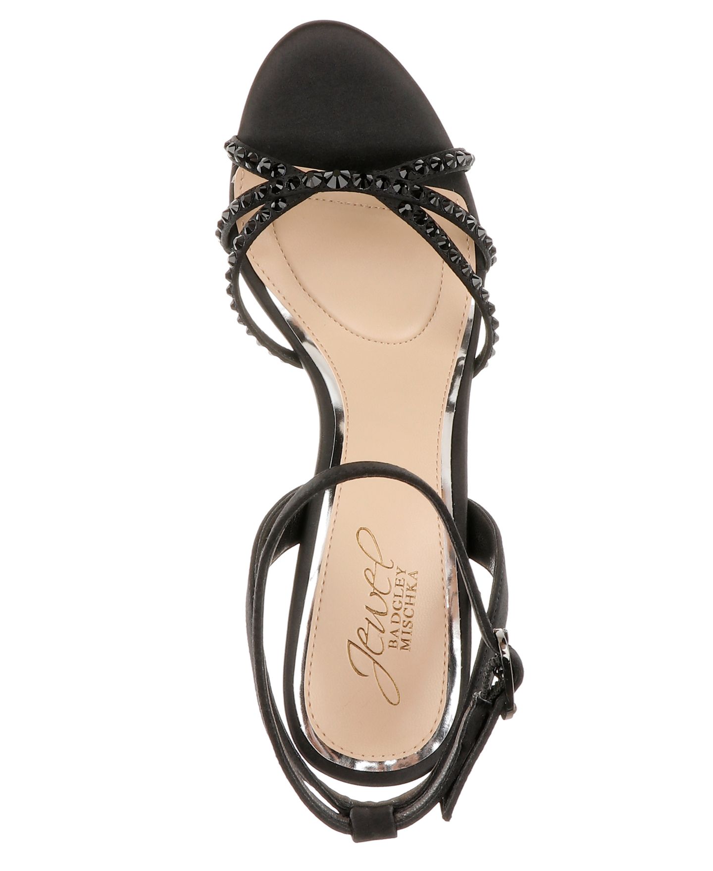 Женские сандалии Jewel Badgley Mischka Iona Block Heel, цвет: Чёрный атласный — фото 4