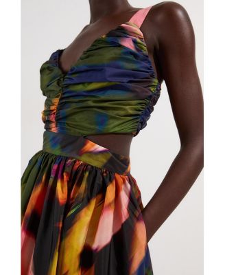 Women's Blurred Floral Taffeta Maxi Dress