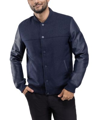 Men's Wool Varsity Bomber Jacket With PU Sleeves