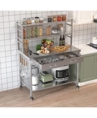 48"x24" 201 Stainless Steel 2 Shelves, 2 Drawers, 1700 lb Capacity, Locking Wheels Commercial Prep Table