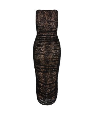 Plus Size Halo Ruched Lace Midi Dress