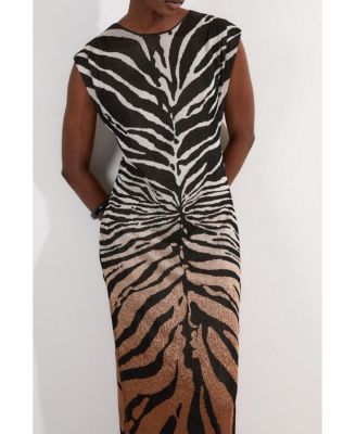 Women's Jacquard Zebra Print Slinky Maxi Dress