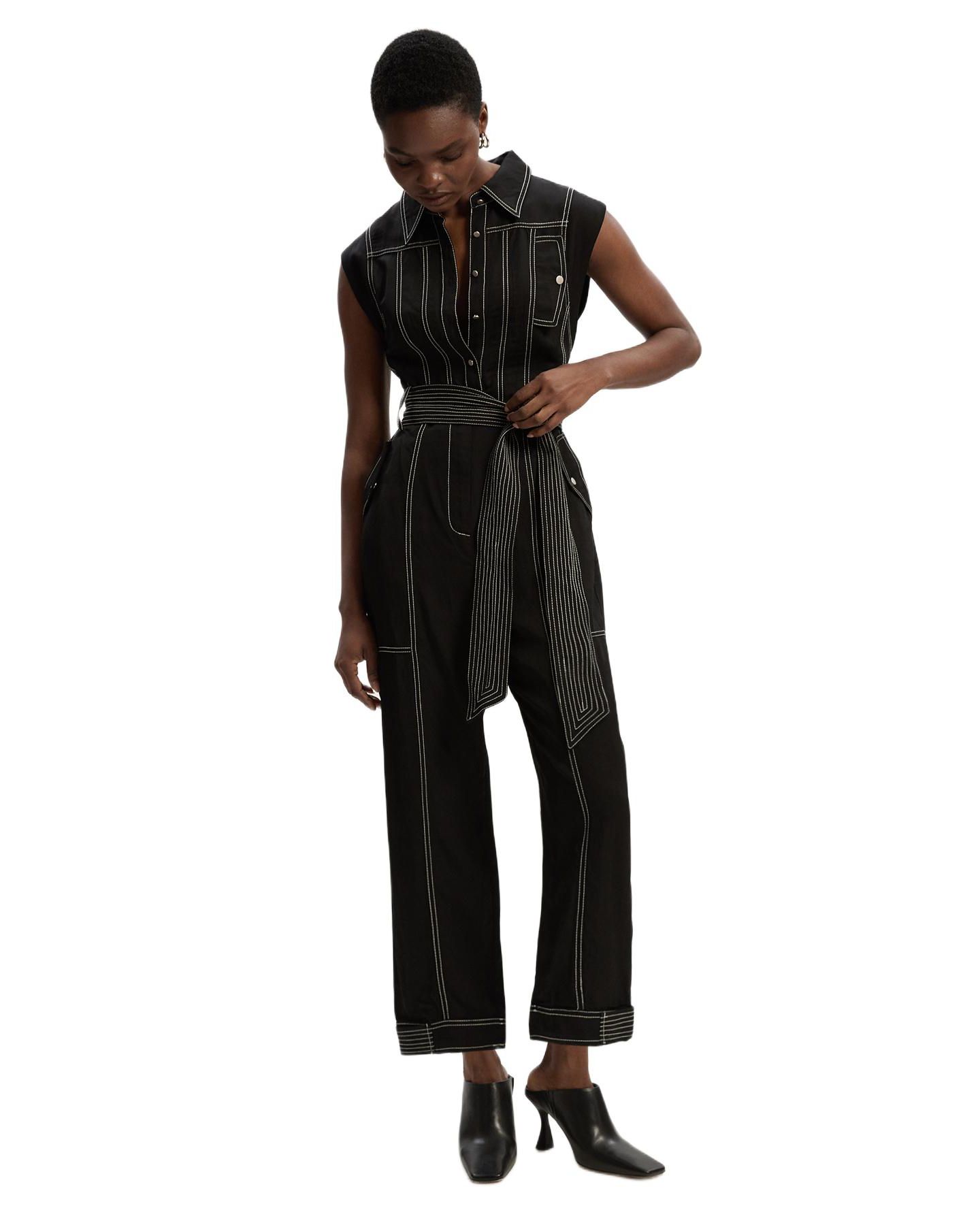 Женский комбинезон Karen Millen Premium Linen Woven Jumpsuit, цвет: Чёрный — фото 1