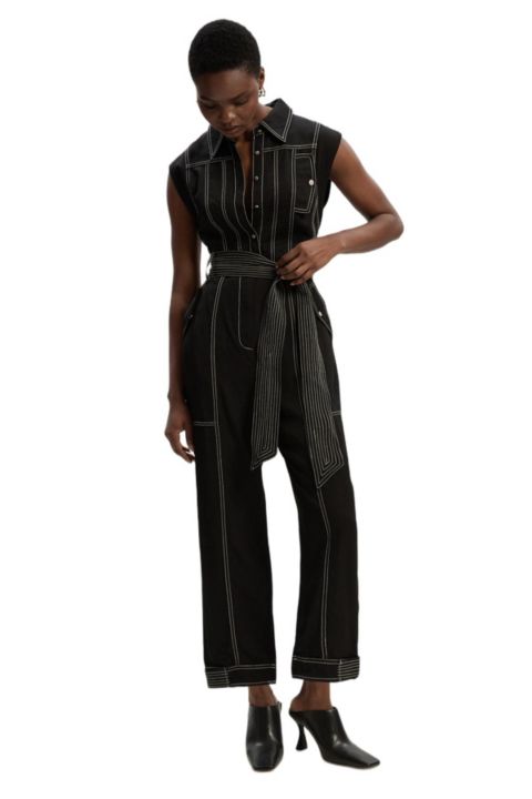 Женский комбинезон Karen Millen Premium Linen Woven Jumpsuit, цвет: Чёрный