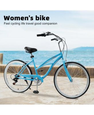 26-Inch Beach Cruiser Bike for Adults with Shimano 7-Speed, High-Carbon Steel Frame for Leisure Cycling