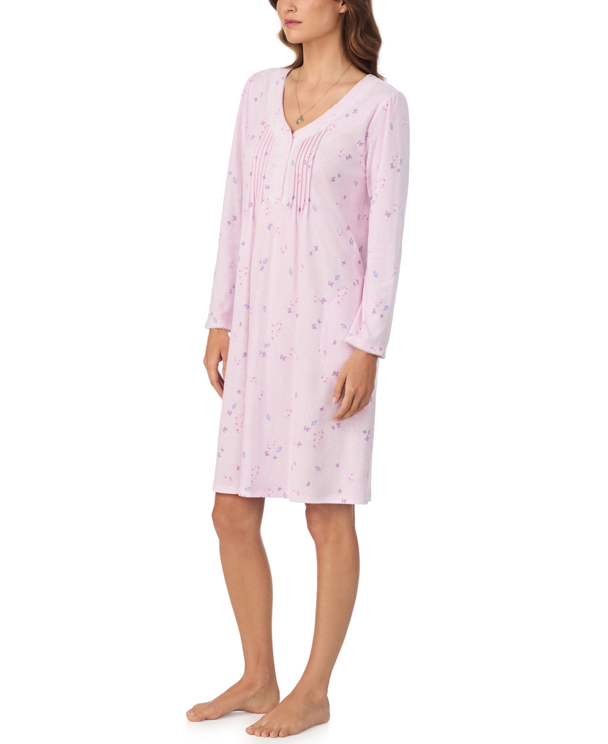 Eileen West Women's Floral Long Sleeve Night Gown In Pink