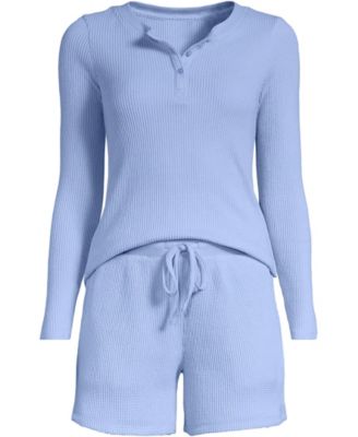Women's Brushed Cozy Waffle 2 Piece Pajama Set - Long Sleeve Top and Shorts