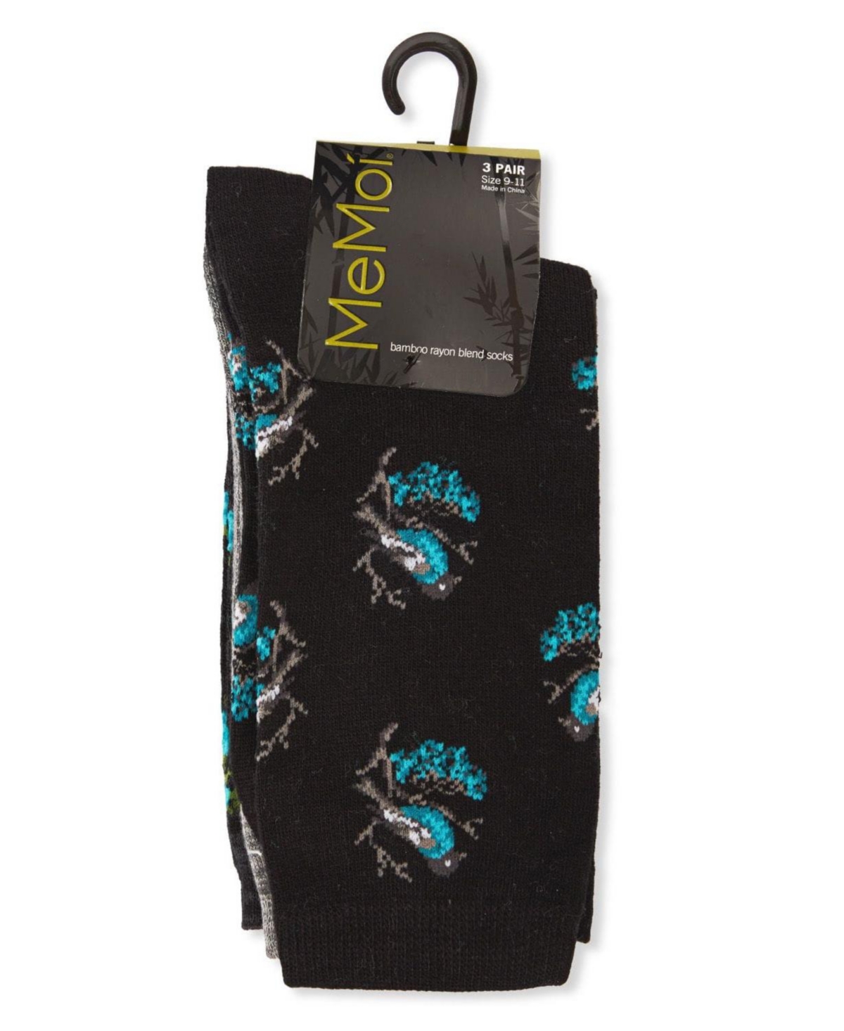 MeMoi Women's 3 Pair Pack Birds Rayon From Crew Socks