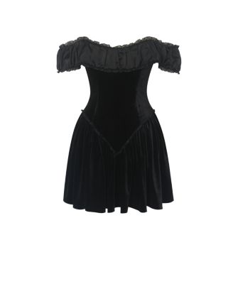 Women's Daisha Black Lace Trimmed Off-Shoulder Ruched Mini Dress