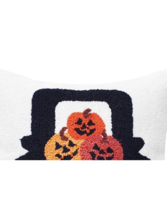 Pumpkin Truck Happy Halloween Hooked Throw Pillow, 3" x 18"