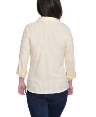 Women's Point Collar Long Sleeve Textured Knit Top