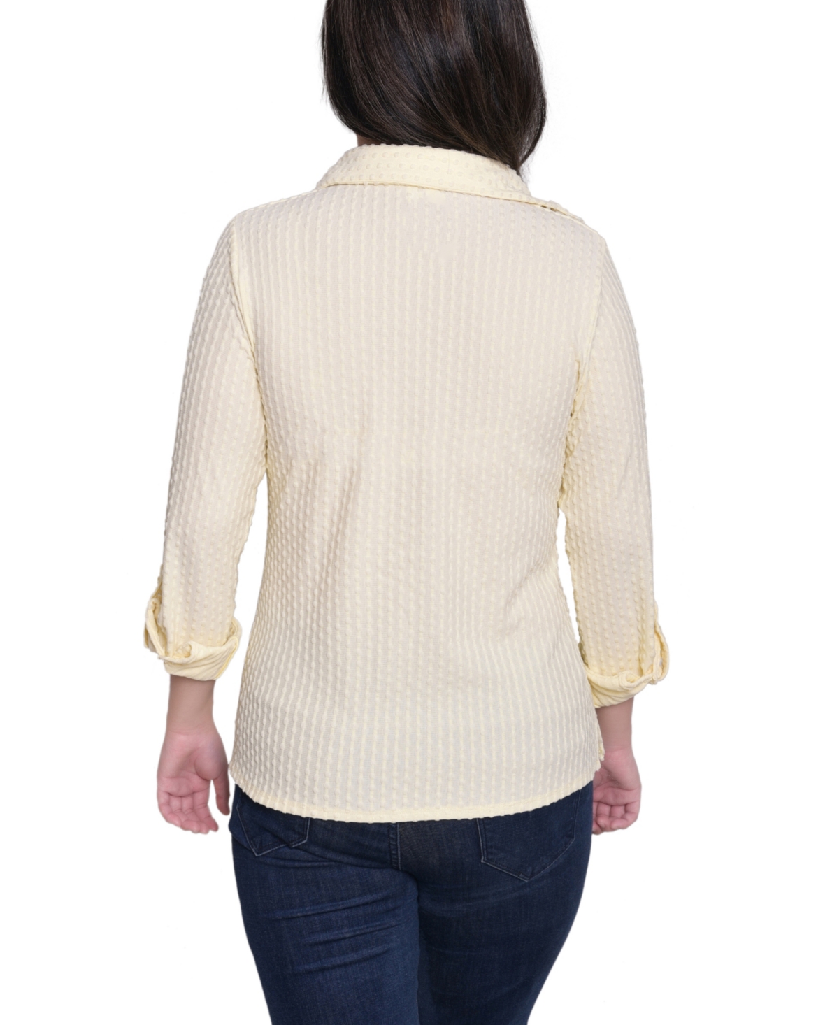 Ny Collection Women's Point Collar Long Sleeve Textured Knit Top