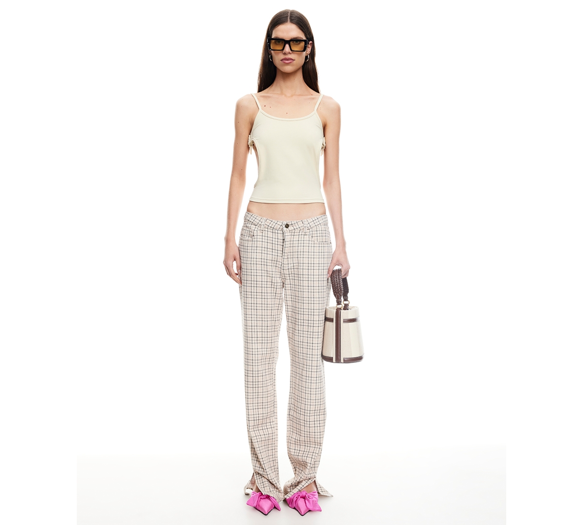 Lioness Women's Alabama Checked Detail Jeans In Gray