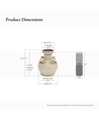 Rustic Off-White with Gray 10.2-Inch Tall Terracotta Urn Vase