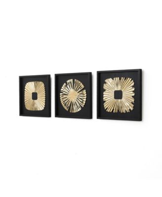 3-Piece Modern Black & Gold Abstract Metal Wall Art Set, Contemporary Home Decor