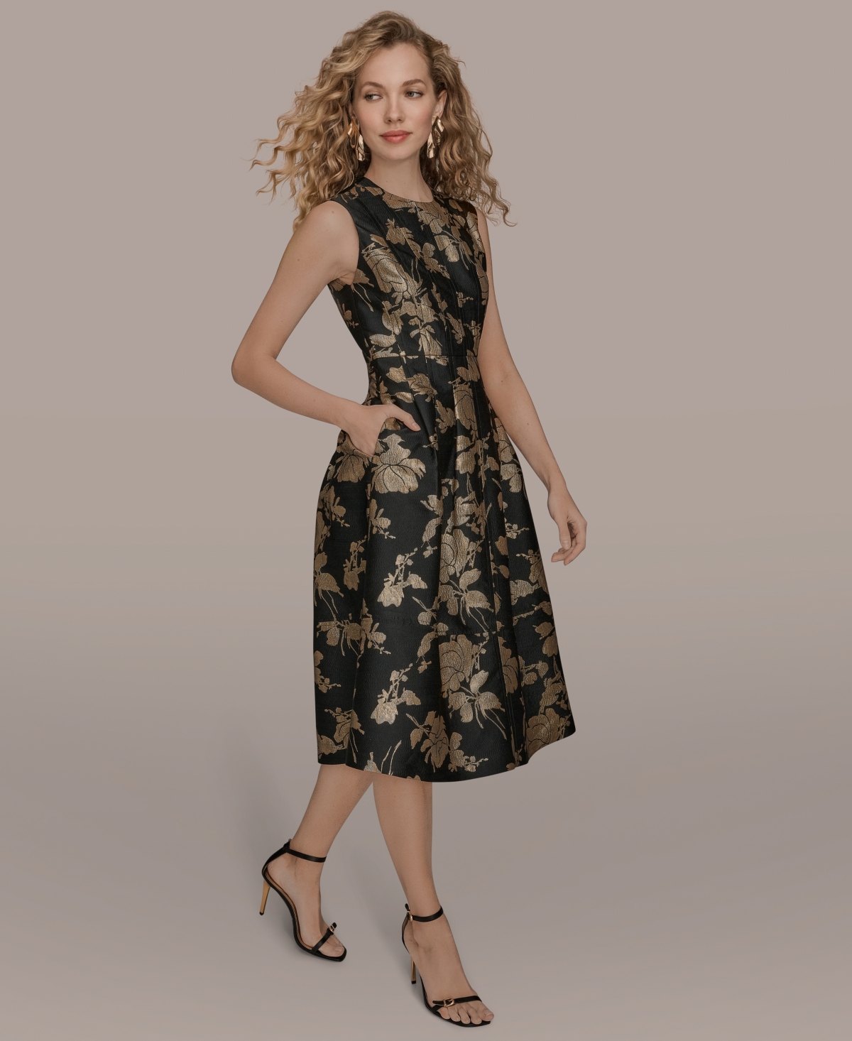 Donna Karan New York Metallic Jacquard Sleeveless Fit & Flare Dress In Multi