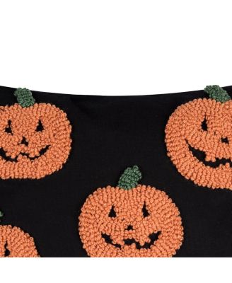 Pumpkin Party Jack O' Lanterns Hooked Halloween Accent Throw Pillow 18" x 18"