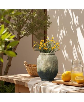 Old-World Brown with Green Bottom 10-Inch Tall Round Terracotta Vase