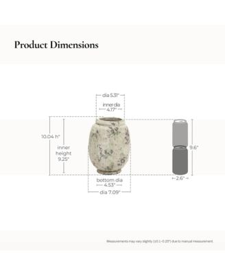 Antique Terracotta Vase, 10-Inch Tall Off-White Pot with Mossy Green Patina, Rustic Decor