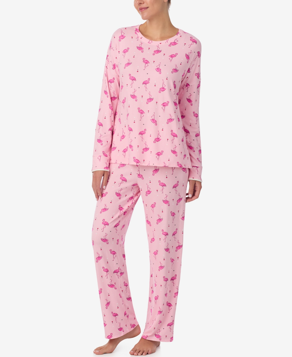 Ellen Tracy Women's Printed Round Neck Top and Pants Pajama Set