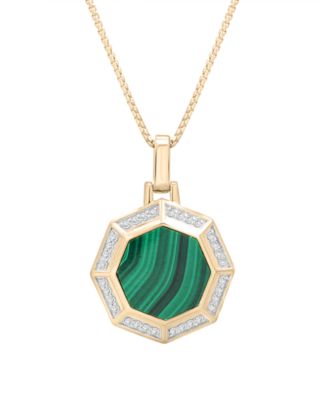 Octagon Malachite Diamond Pendant Necklace (1/4 ct. t.w.) in 14k Gold Plated Over Sterling Silver