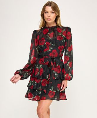 Juniors' Long Sleeve Mock Neck Dress