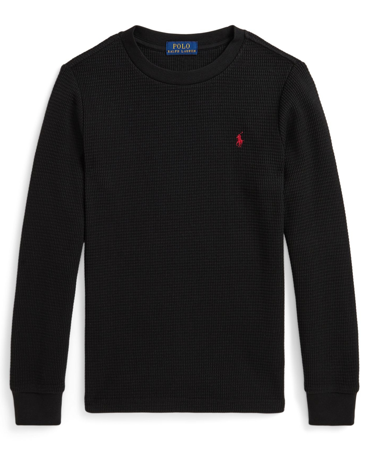 Polo Ralph Lauren Toddler and Little Boys Waffle-Knit Cotton Long-Sleeve Tee - Polo Black