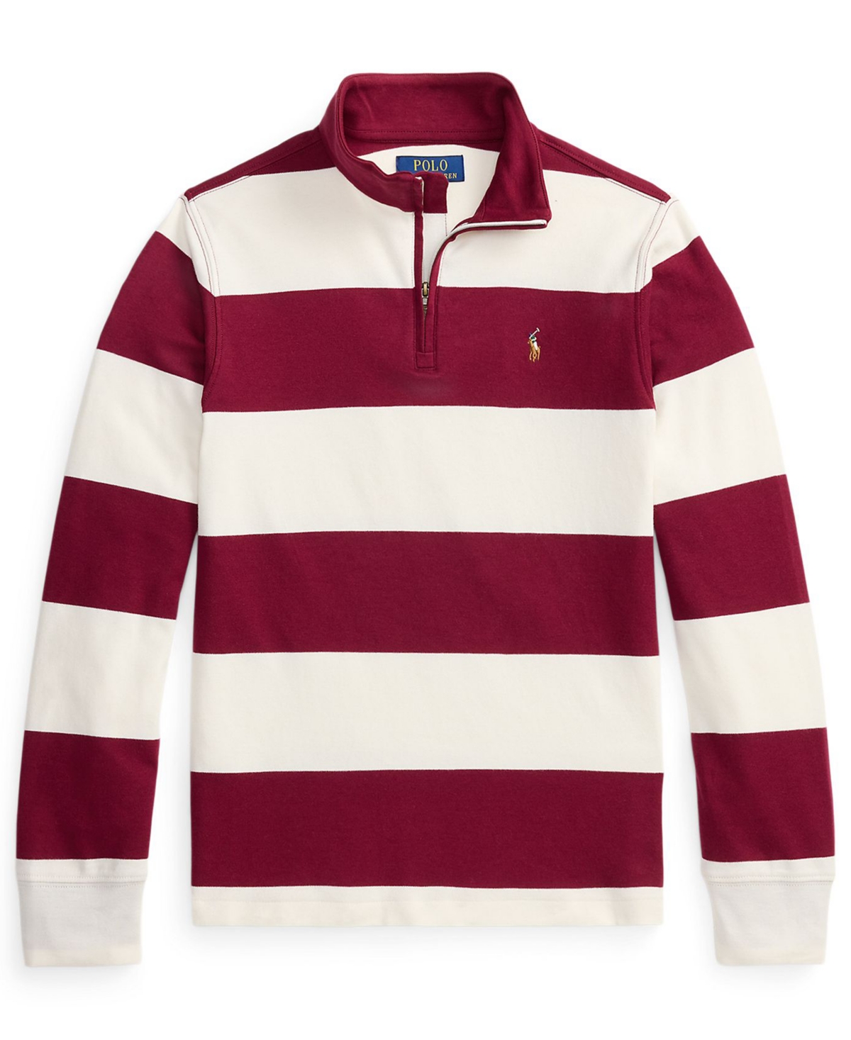 Polo Ralph Lauren Big Boys Striped Cotton Interlock Pullover - Soft Wine, Antique Cream