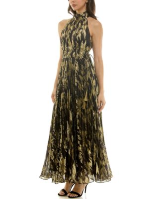 Women's Sunburst Pleated Mock Neck Dress