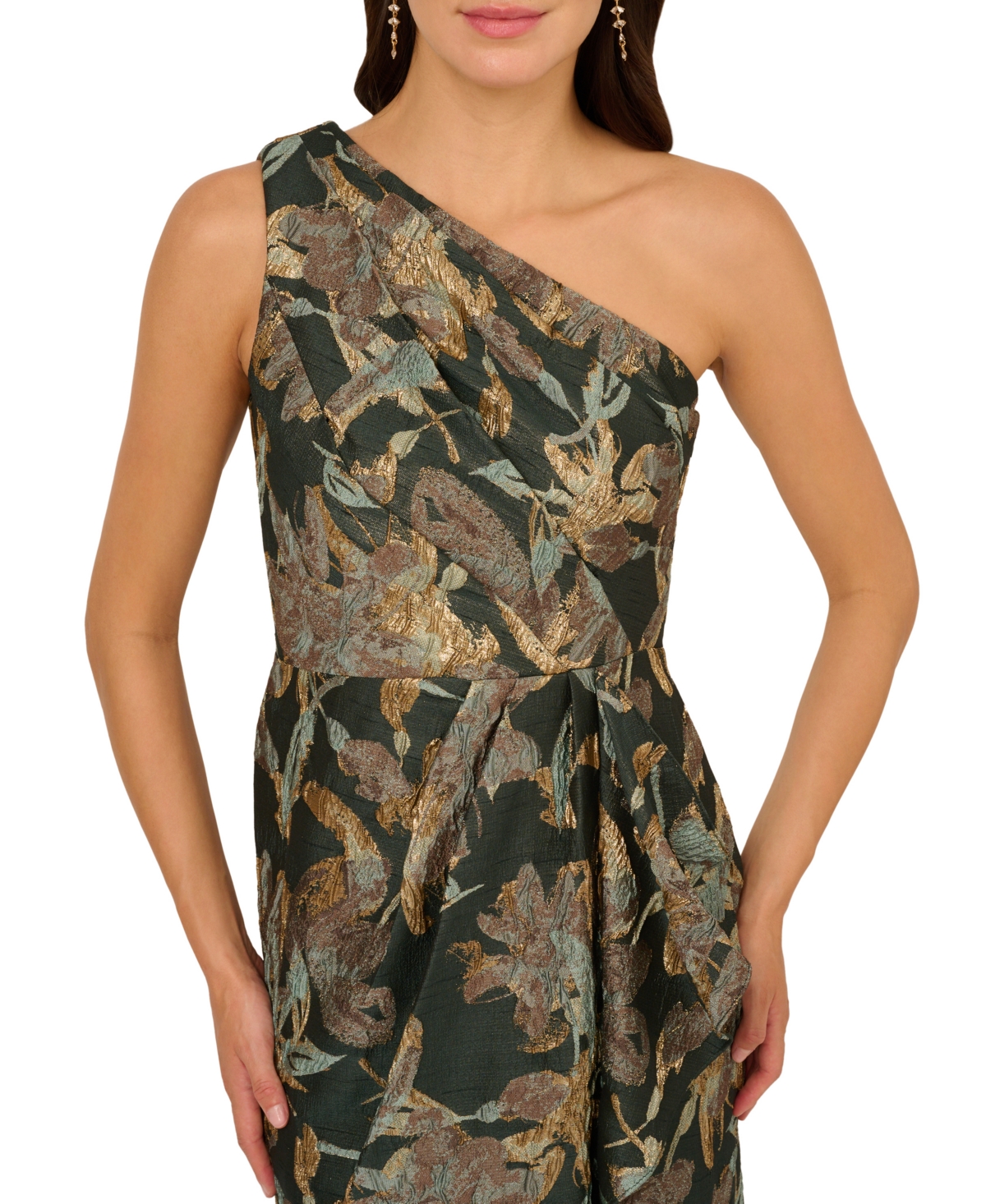 Adrianna Papell Women's Jacquard One-shoulder Gown In Brown