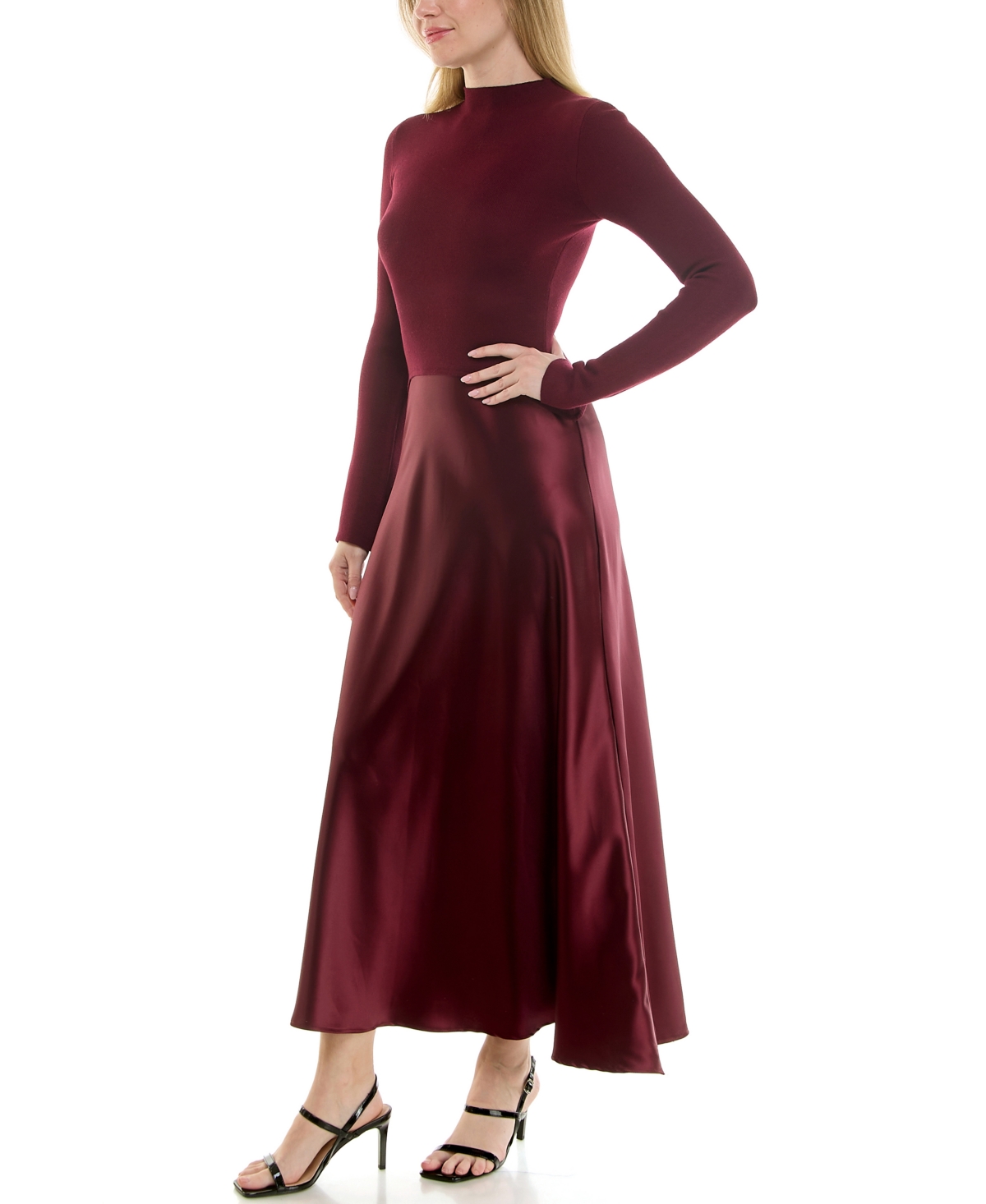 Taylor Women's Satin Twofer A-line Sweater Dress In Burgundy