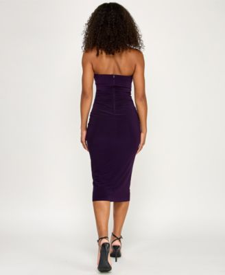 Junior's Strapless Ruffle Midi Dress