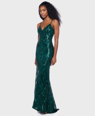 Juniors' Sequin-Pattern Lace-Up V-Neck Gown, Created for Macy's