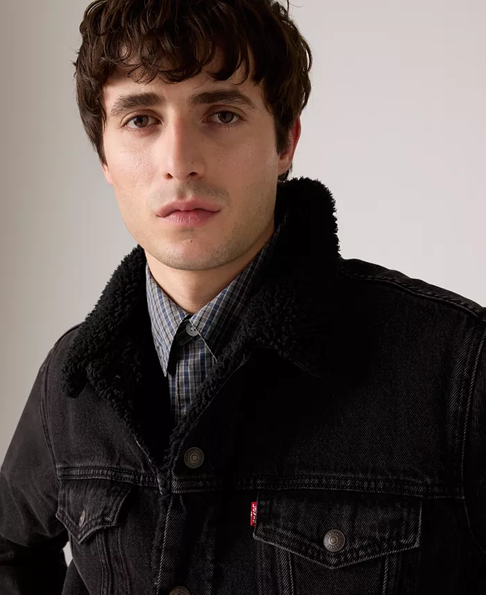 Men's Regular Fit Sherpa Denim Trucker Jacket - thumbnail 2
