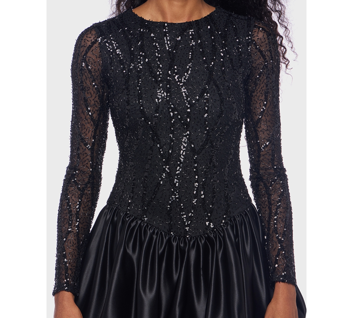 Alex & Sophia Junior's Long Sleeve Round Neck Bubble Dress In Black