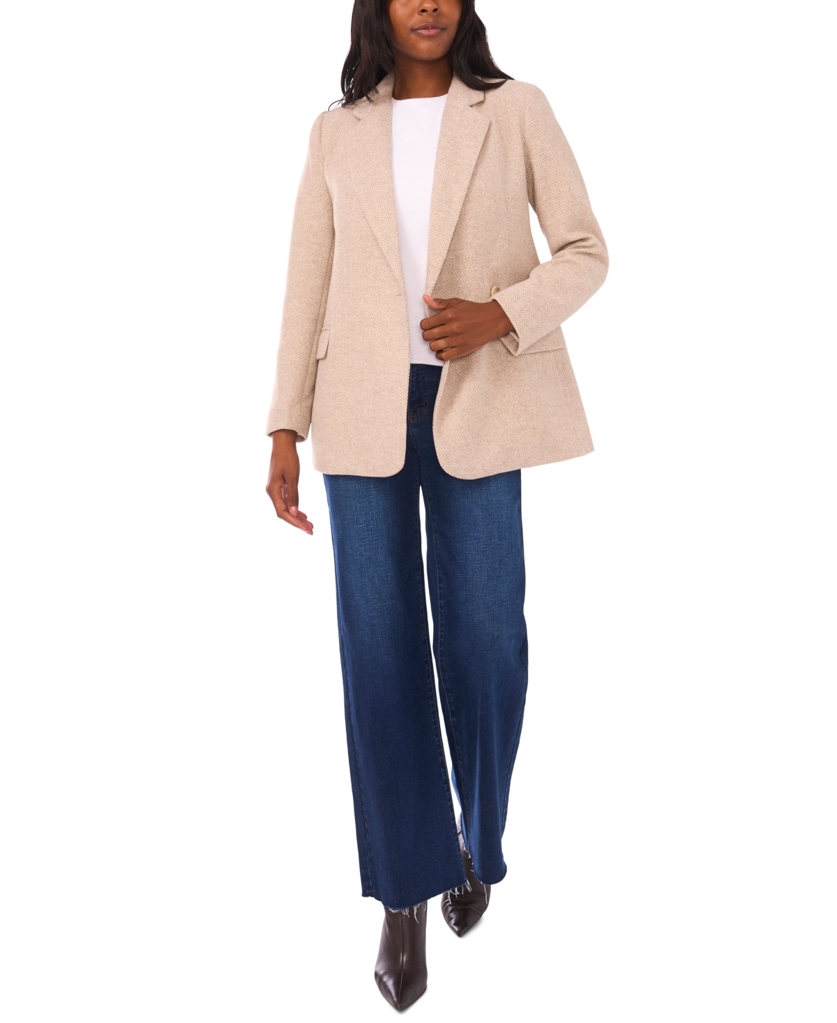 1.state Women's Herringbone Long Sleeve Blazer