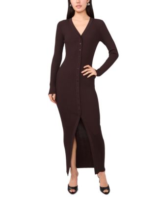 1.STATE - Women's Ribbed Long Sleeve Midi Cardigan Dress