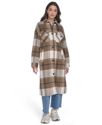 Women's Regular Long Wool Blend Plaid Coat