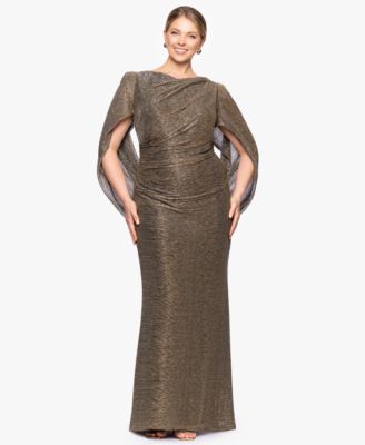Plus Size Long Metallic Crinkle Sheath Dress