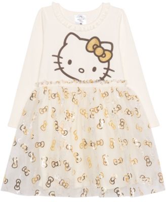 Hello Kitty - Girls 2T-6X Long-Sleeve Ruffle-Trim Dress