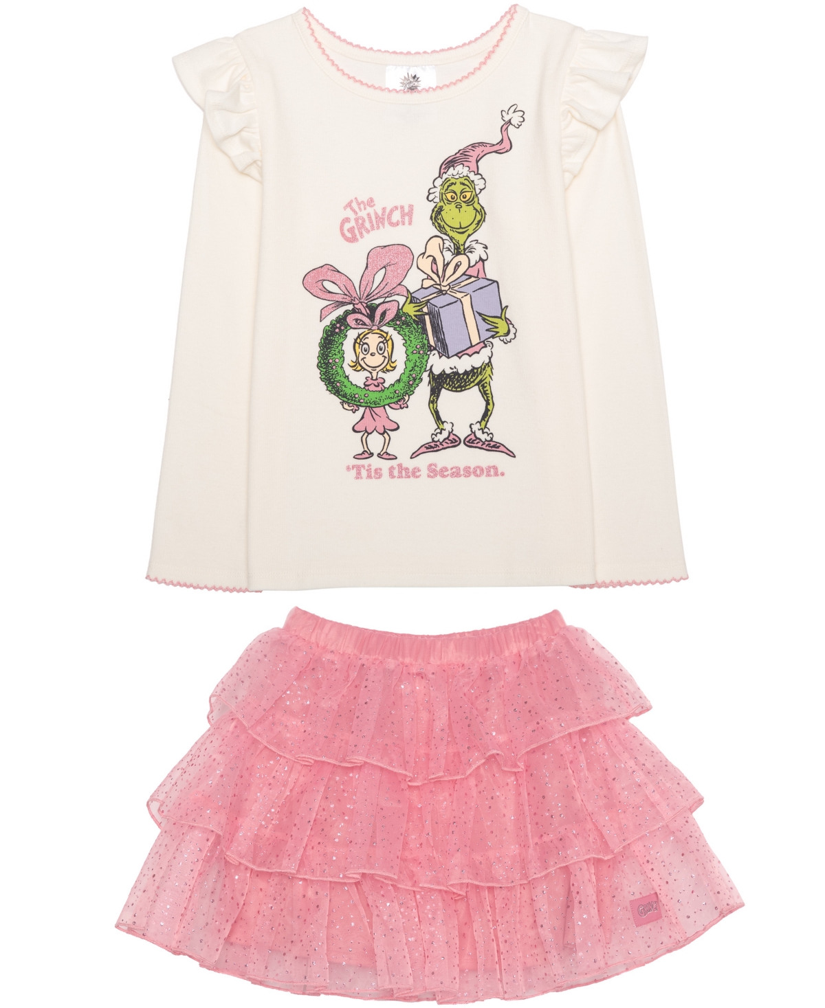 The Grinch Girls 2t-6x 2-piece Long Sleeve Top And Skirt Set In Pink