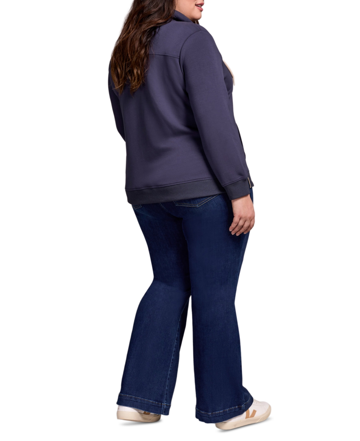 Tribal Plus Size Techno Lux Mock Neck Cardigan Vest Jacket In Blue